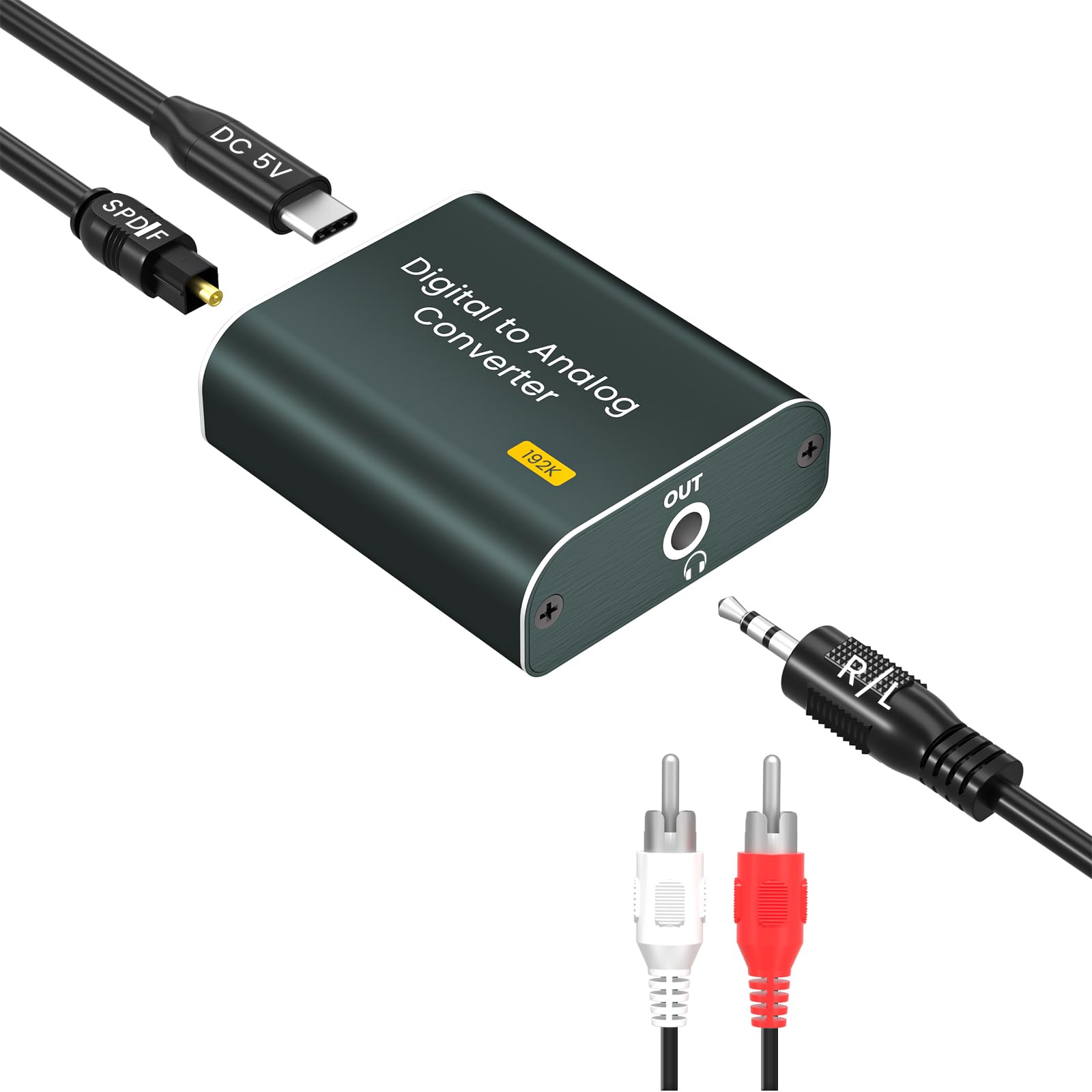 Adaptateur Optique Jack DAC Audio Convertisseur 192kHz Optique Numérique vers Analogique 3,5 mm AUX SPDIF