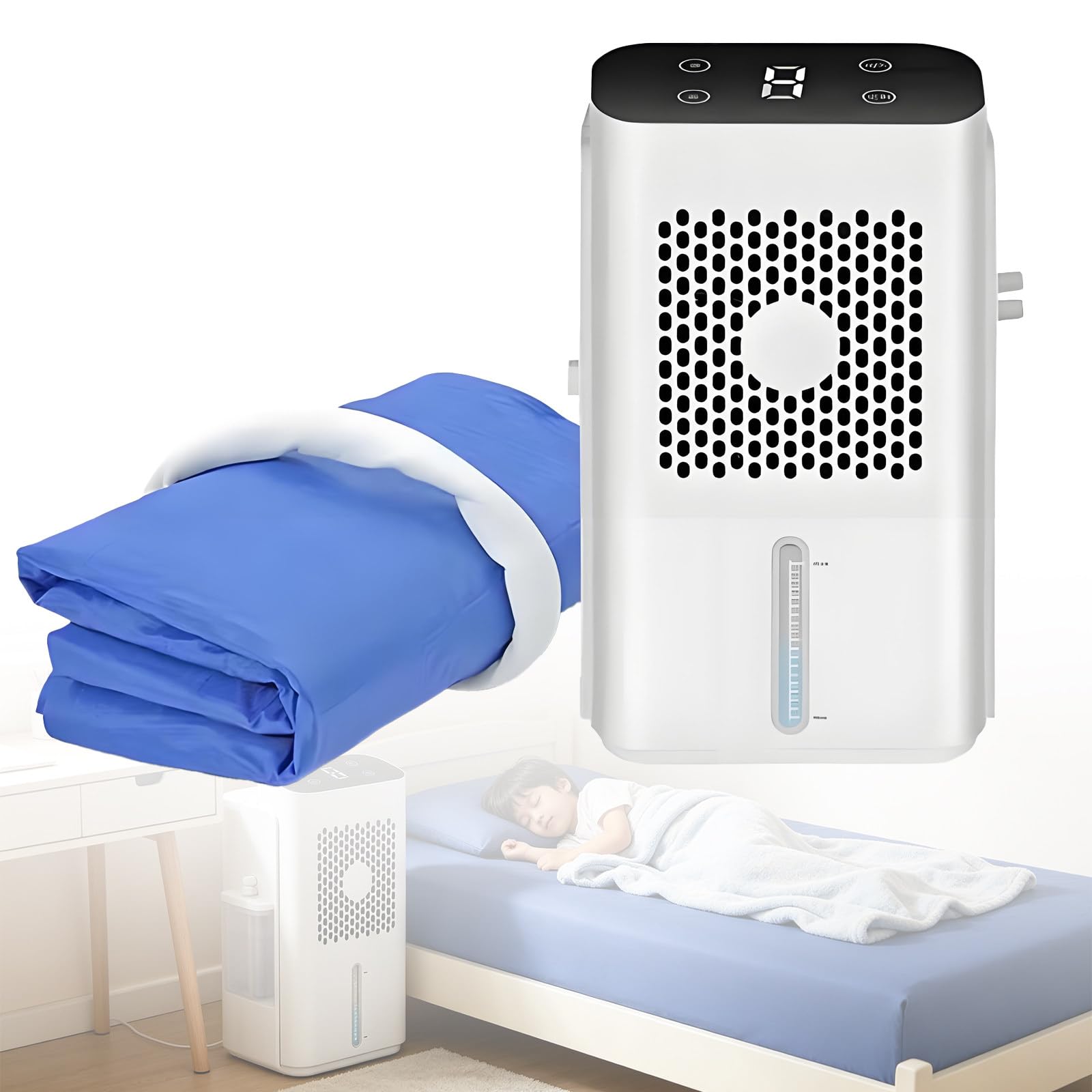 DzkZen Water Cooling Mattress Pad, Bed Cooling System, Long Pipe Visible Waters Level, Wind & Time Adjustable, for Hot Sleepers and Night Sweats 140 * 160cm