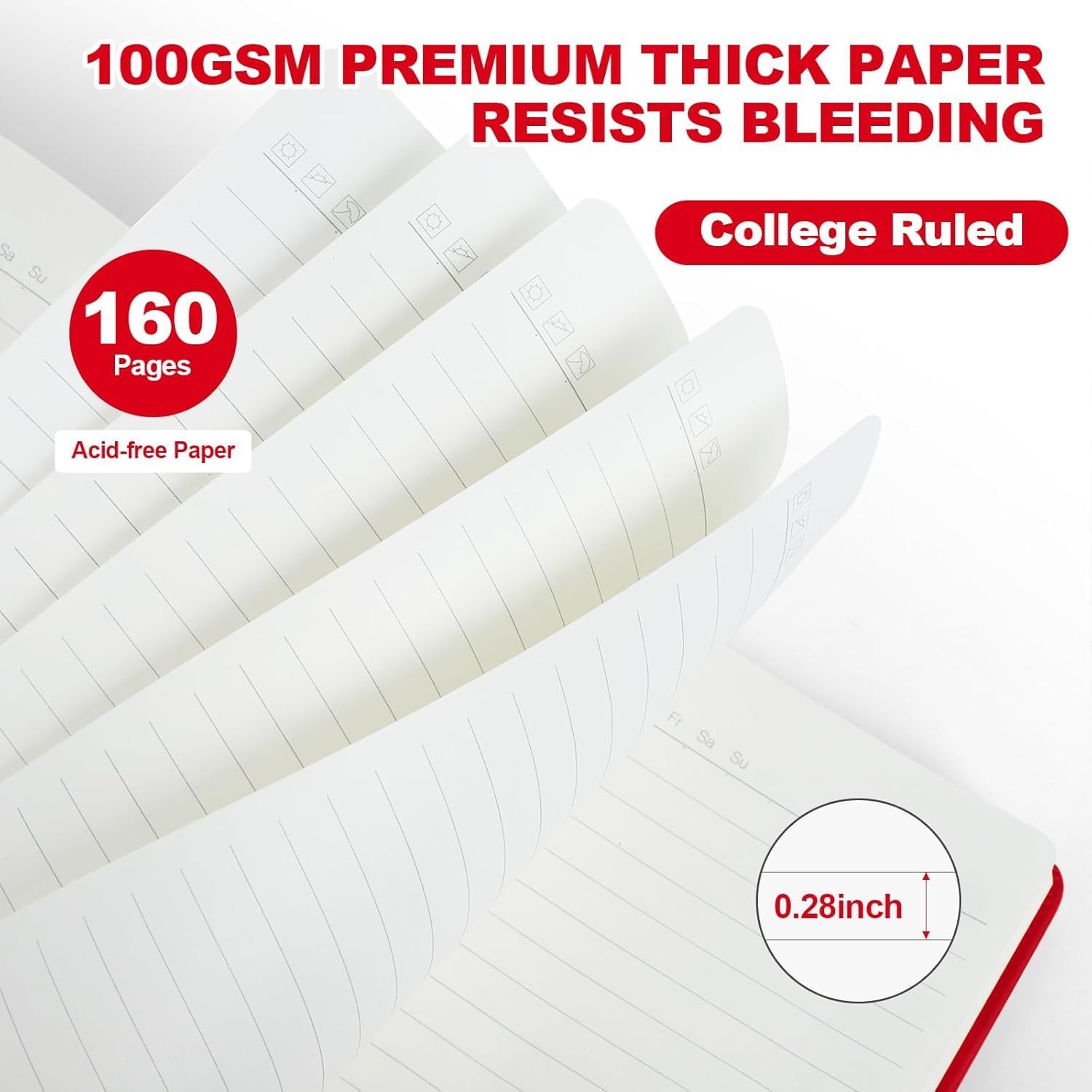 SUQJOY Lined Journal Notebooks, 6 Pack 160 Pages, 5.5x 8.2-Inch Journals for Women Men, Hardcover Notebook with 100 gsm Thick Paper, A5 Size College Ruled Notebook for Writing/Travel/Work (Red-6 Pack)