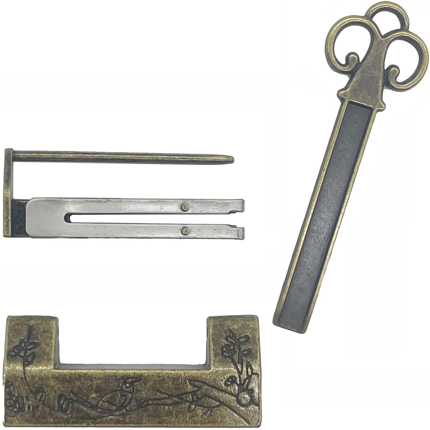 PEZEEU Vintage Design Embossing Latch Hasp Clasp Lock Retro Style Mini Clasps Hardware Engraved Designs Hasp Latch for Wood Drawer Jewellery Box Case Cabinet Furniture Decorative Cabinet - Image 4