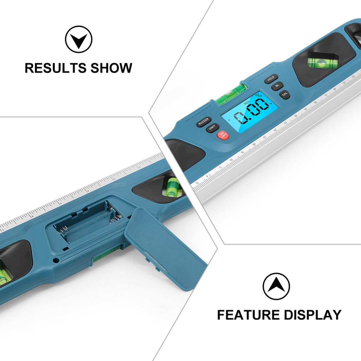 Ipetboom Livella Risoluzione di Digitale e Retroilluminazione Blu Precisione in ±0,1° Plastico 0,05° Accuratezza per Misurazioni Industriali e Domestiche