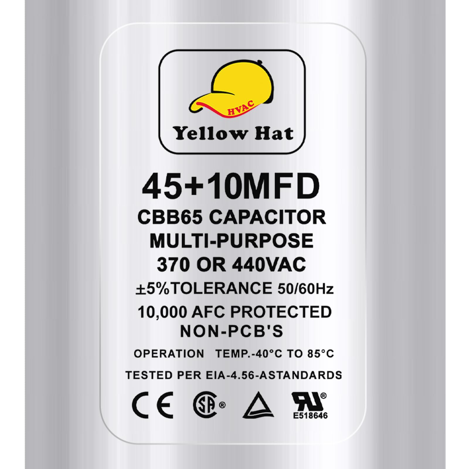 Capacitor for Air Conditioner 45+10 uf MFD 370 or 440 Volt VAC, Multi-Purpose Round Capacitor for AC Motor Run or Fan Motor Start or Condenser Straight