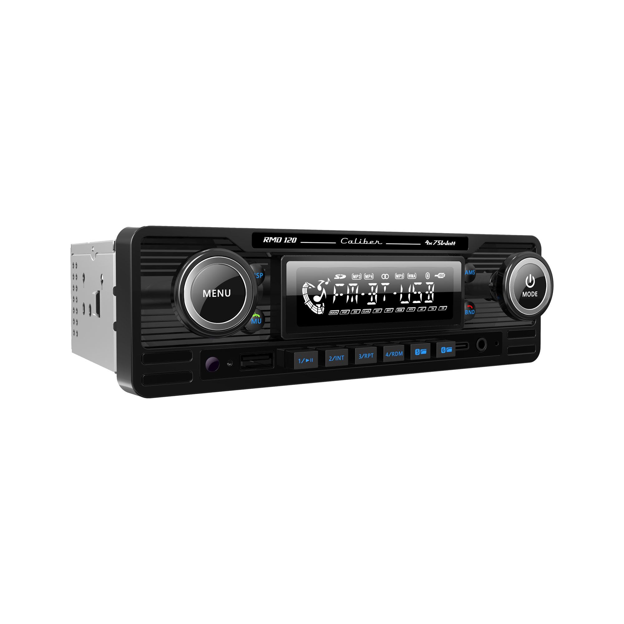 Caliber Autoradio Bluetooth - RMD120-B - Autoradio Voiture USB - Auto Radio FM - 1 DIN - Radio Vintage Design - Chrome