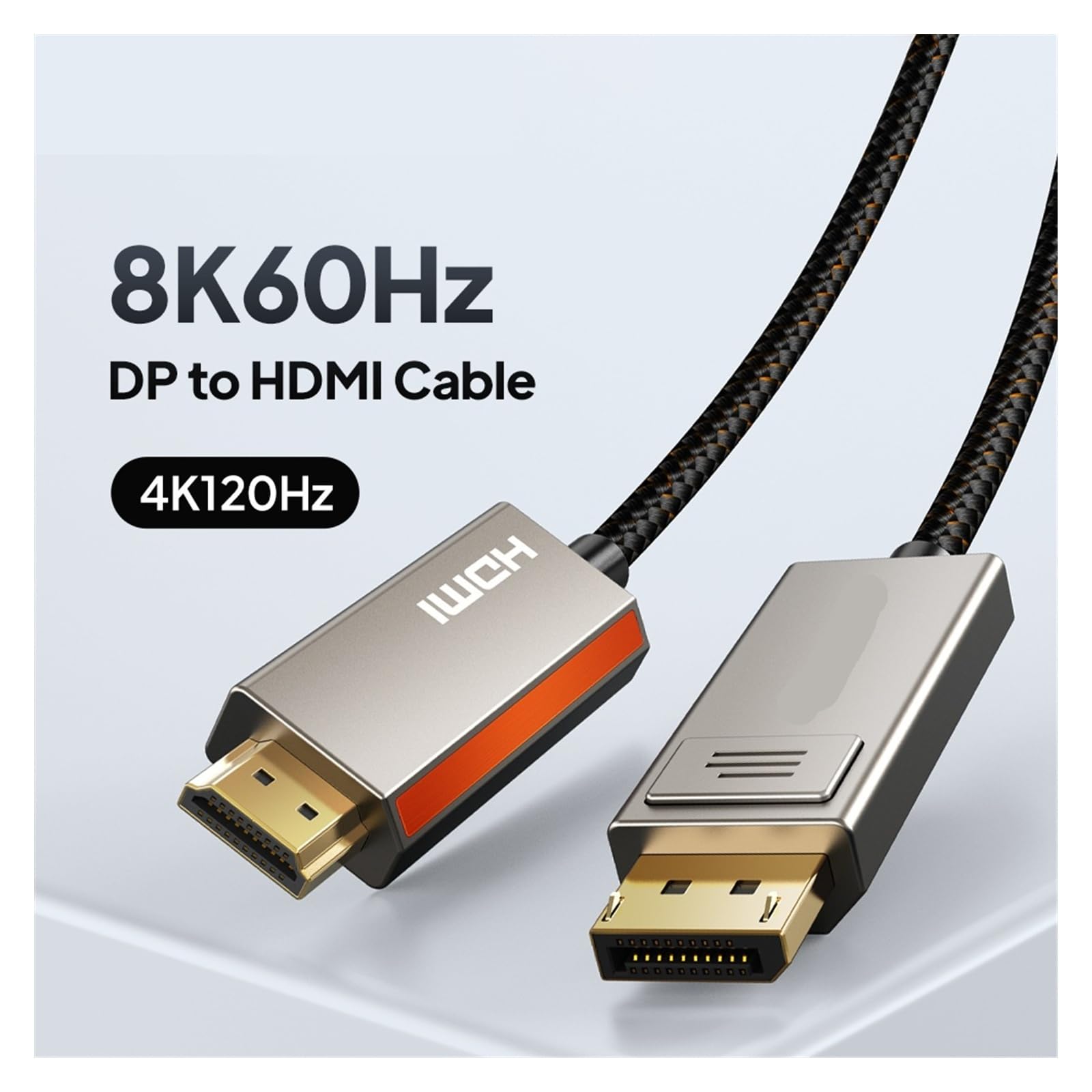 Cable DisplayPort 1.4 A HDMI 2.1 Con Carcasa De Aleación De Zinc, Cable De Vídeo HDR 8K@60Hz 4K@120Hz For Escritorio, Monitor, HDTV(3m)
