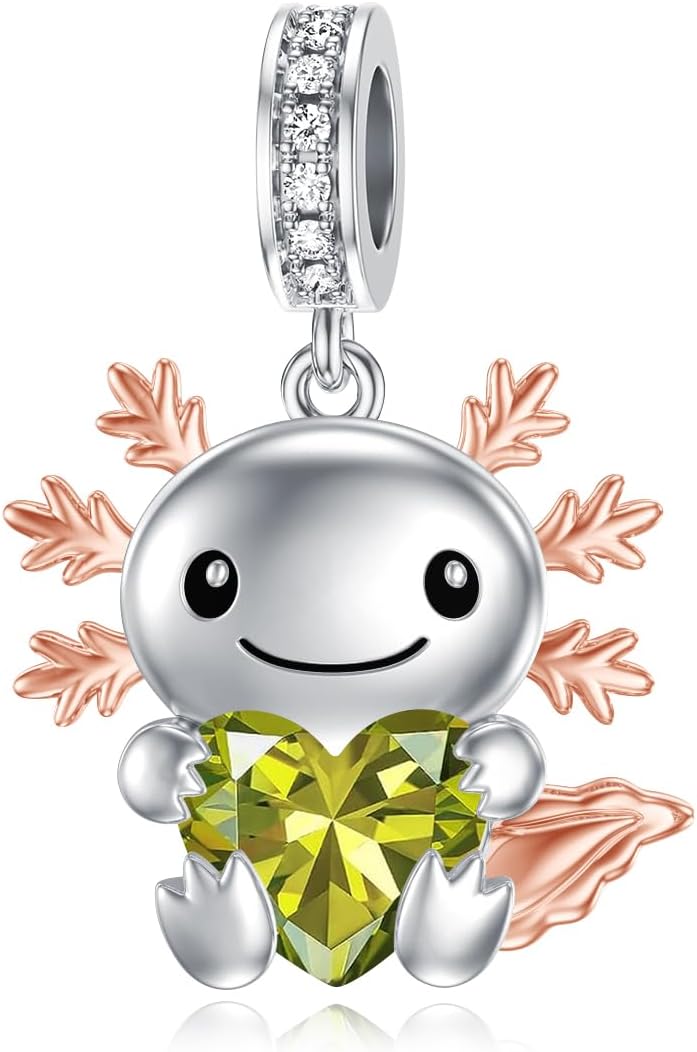 PROESS 925 Sterling Silver Axolotl Charm 12 Months Birthstone Axolotl Bead for Axolotl Bracelets Jewerly Making Axolotl Gifts for Women Axolotl Lovers