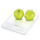 Beurer KS34 Digital Kitchen Scale - Precise Scale for Food Ounces and Grams, 33lbs Capacity, XL Weighing Platform for Meal Prep, Magic Display, Tare Function - Batteries Included - White Glass