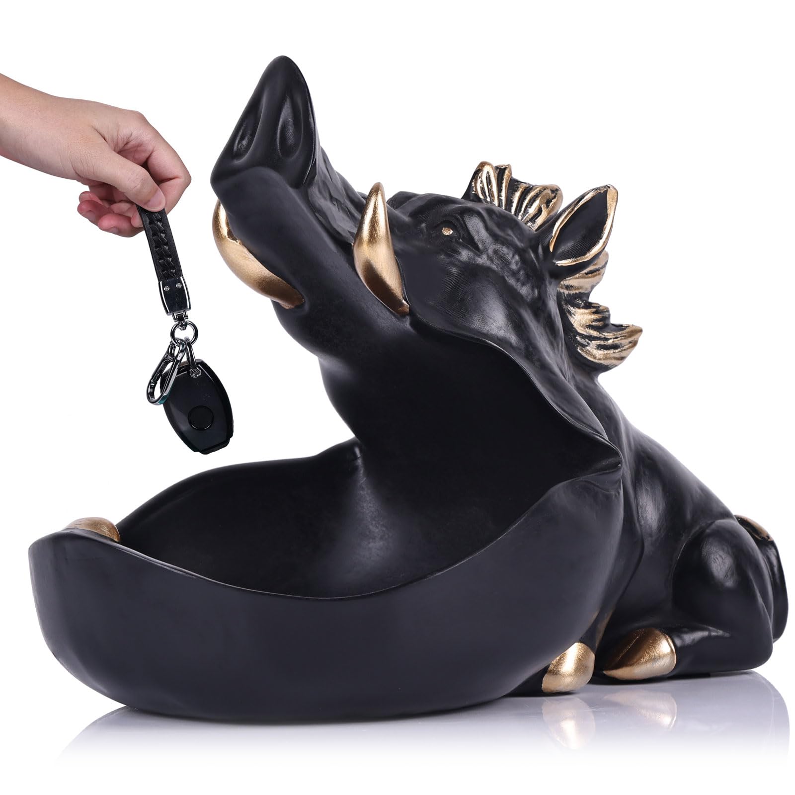 Sculpture de sanglier en résine,plat à bonbons,pot à biscuits,bol à clés, cadeau,décor de sanglier en or noir,statue de décoration d'intérieur moderne,table console,table à manger, gadget de rangement