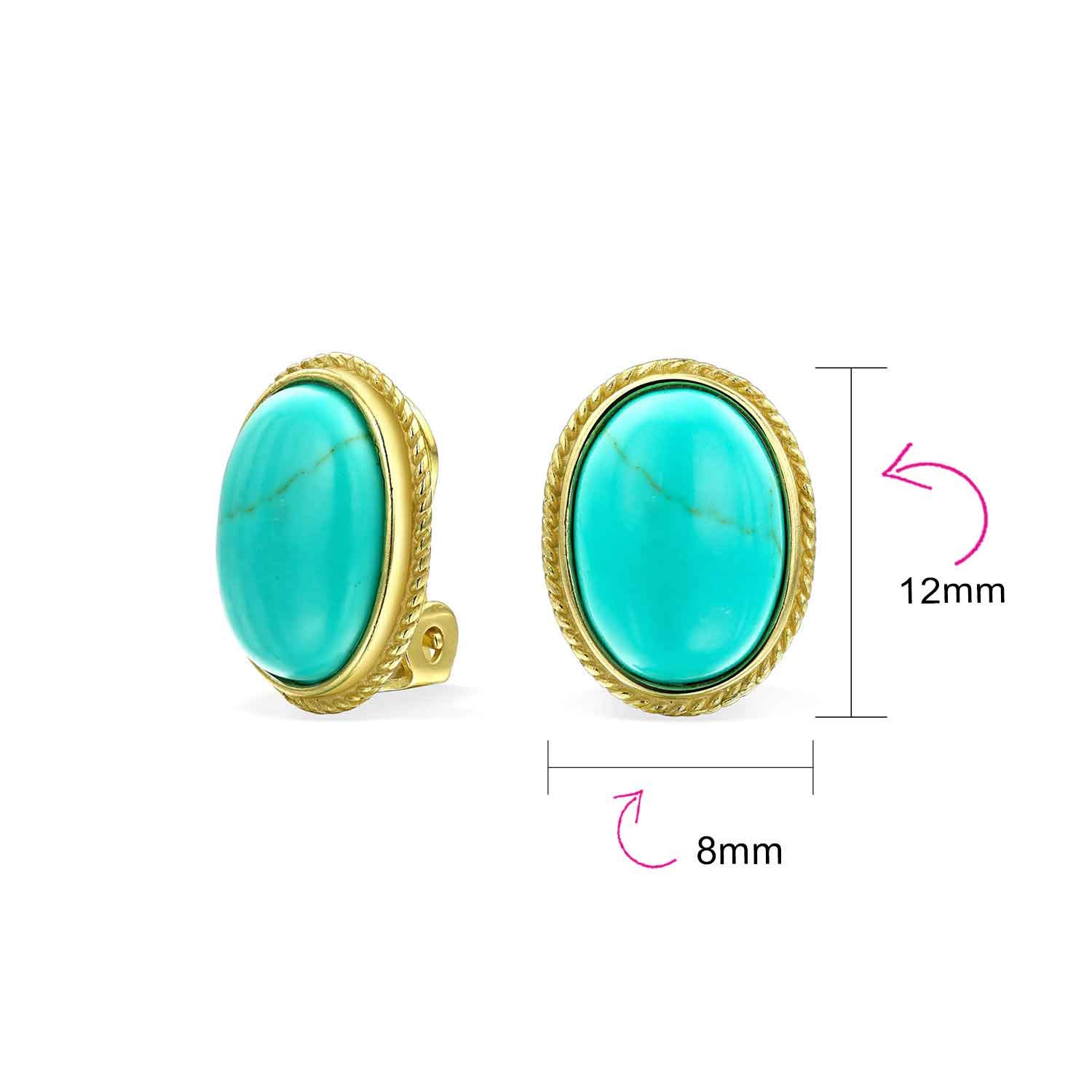 7Ct Oval Cabujón Oval Gemstones Cuerda Cable Bisel 14K Chapado En Oro .925 Plata De Ley Pendientescon Clip Para Mujer Sólo El Clip Es De Aleación