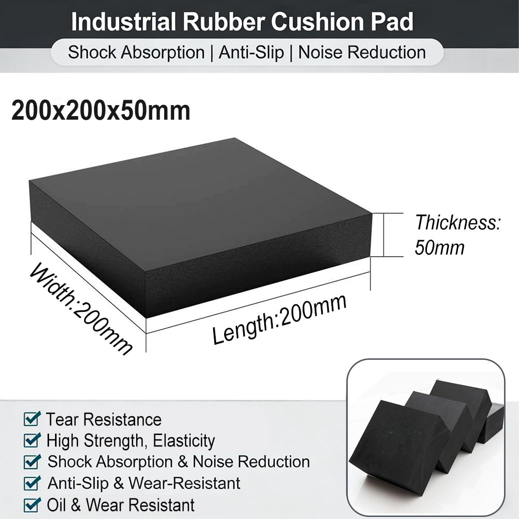 Quadrat Gummi Antivibrationspolster Harte Polster 200x200mm Dicke 30-60mm Gummiblock für Schwermaschinen, Industrielle Ausstattungen,200 * 200 * 50mm 1pc