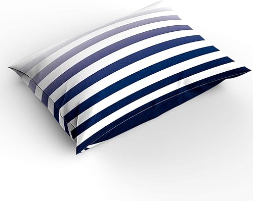 Miniatura 9 de Savannan Juego de fundas de edredón de 3 piezas tamaño California King, diseño de ancla con temática náutica a rayas azules y blancas, con cierre de