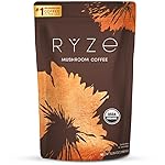 RYZE SUPERFOODS Mushroom Coffee USDA Organic with 6 Adaptogenic Mushrooms and MCT Oil, USA Grown Instant Coffee for Better Energy, Focus, Digestion, Immunity with Lions Mane & Turkey Tail, 30 servings