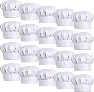 20 Pieces White Chef Hats,Elastic Cooking Hat Kitchen Cooking Caps Baking Hat for Cooking,Baking,Parties,Home, School