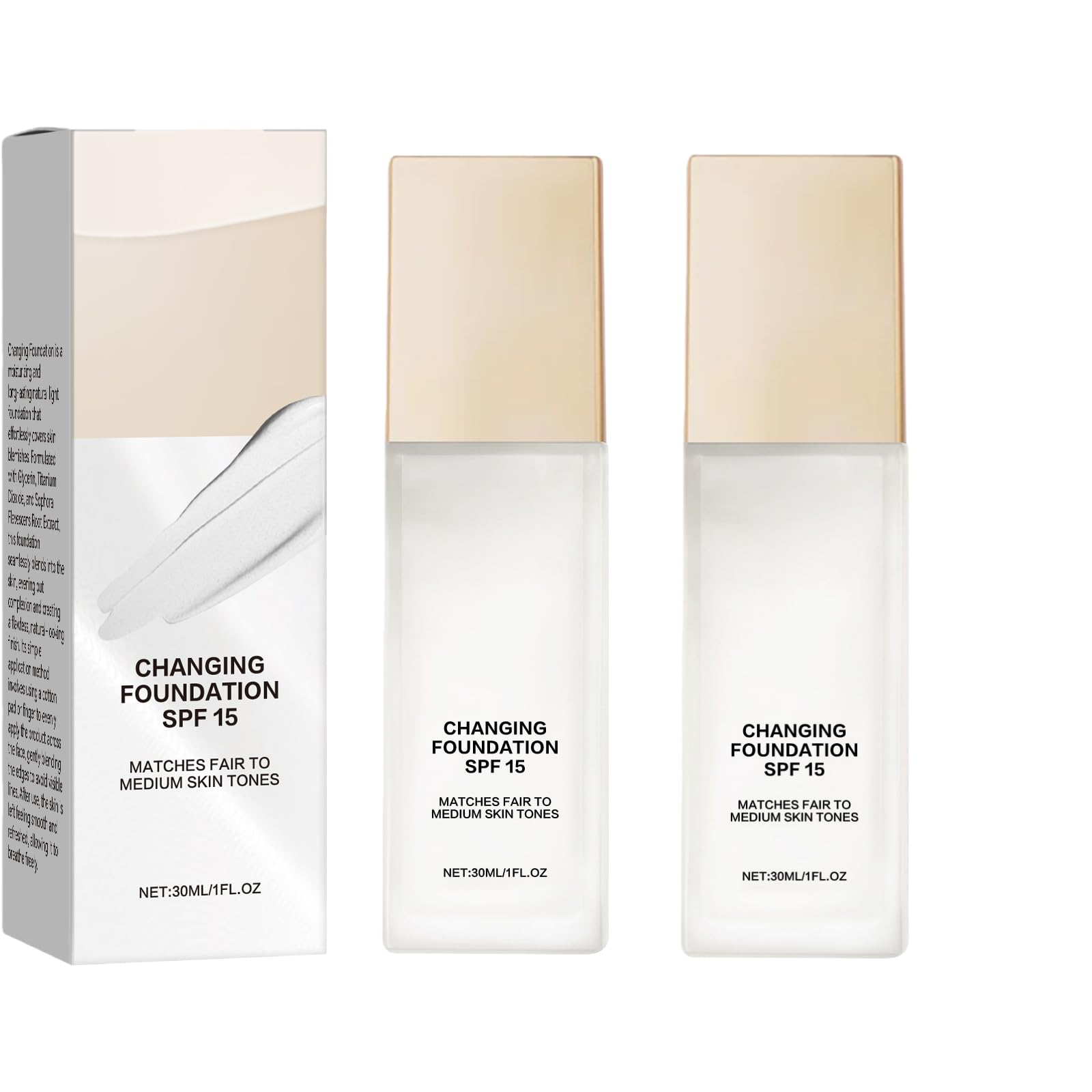 Cosmetics Changing Foundation - Base de maquillaje de larga duración con propiedades matificantes, cubrientes e hidratantes adecuadas para diferentes tipos de piel (2 unidades)