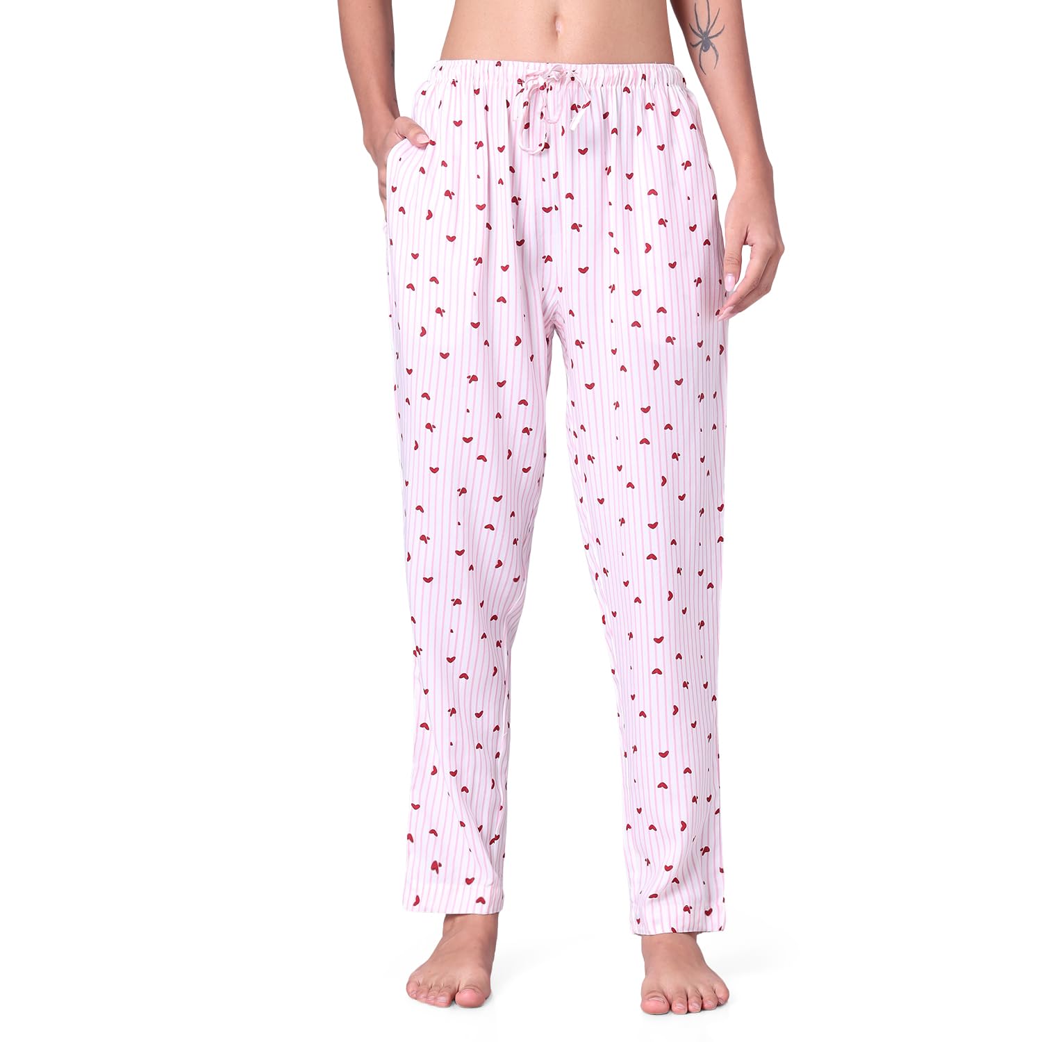urban scottish Women Strpes with Heart Printed Pyjama with Side Pockets-picture-40