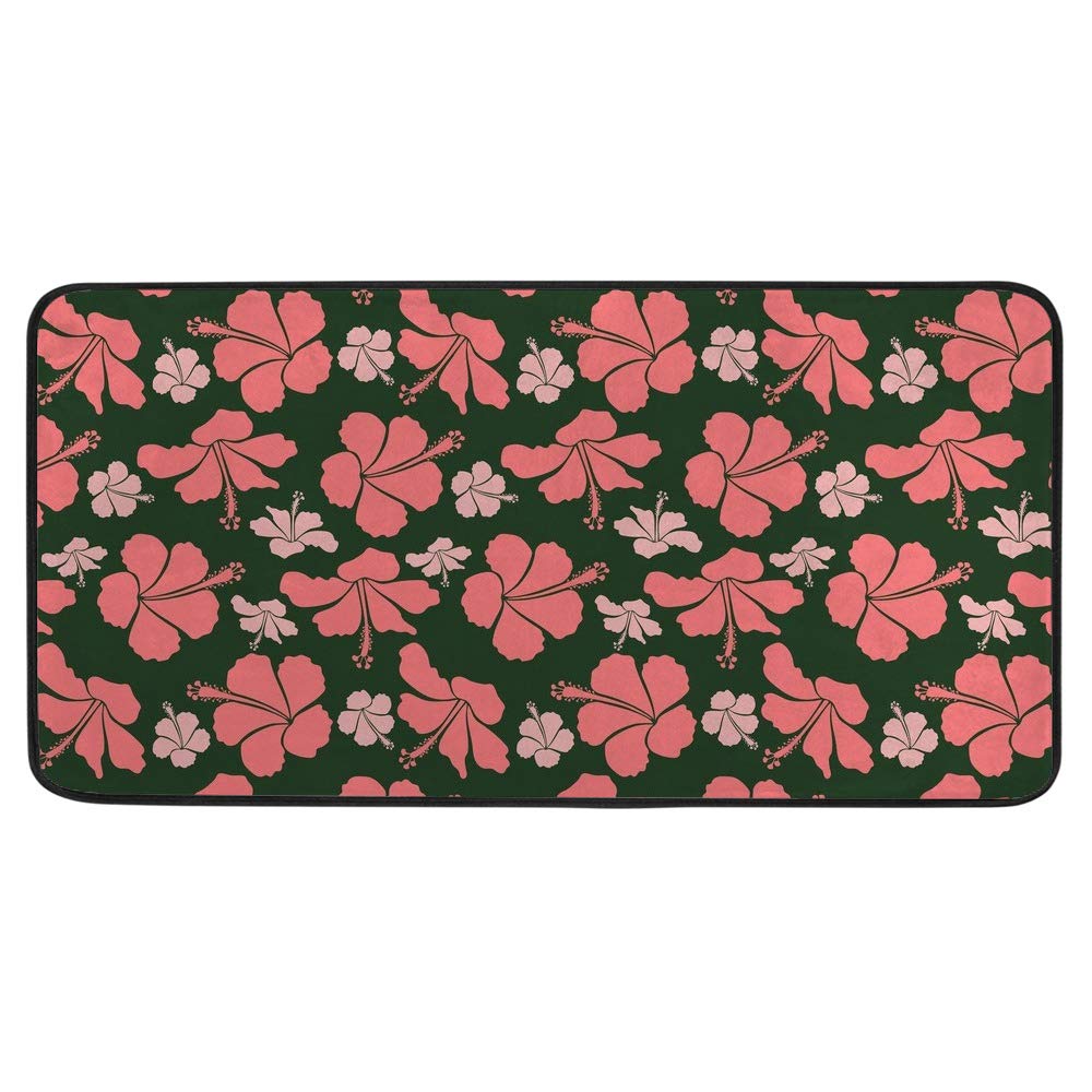 Tapis de cuisine antidérapant grand format fleurs hibiscus