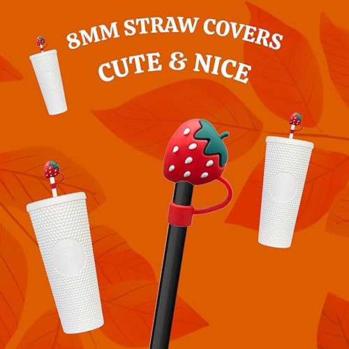 Miniatura 4 de 3 fundas para popotes en 3 tamaños, 0.472 in, Boba de 0.394 in, 0.315 in de silicona de fresa, tapas para vaso ancho de batido, popotes de Starbucks