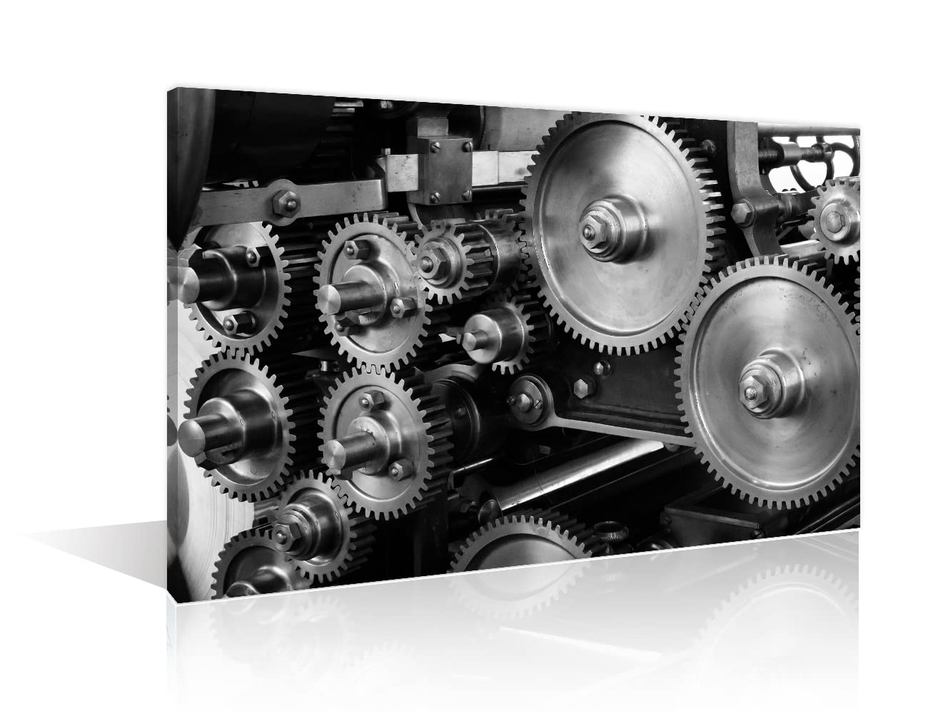 Pictures for Living Room Black and White Painting Gear Engine Artwork 1 Piece Prints on Canvas Old Mechanism Wall Art House Decor Wooden Framed Gallery-Wrapped Ready to Hang(16" Wx24 H)