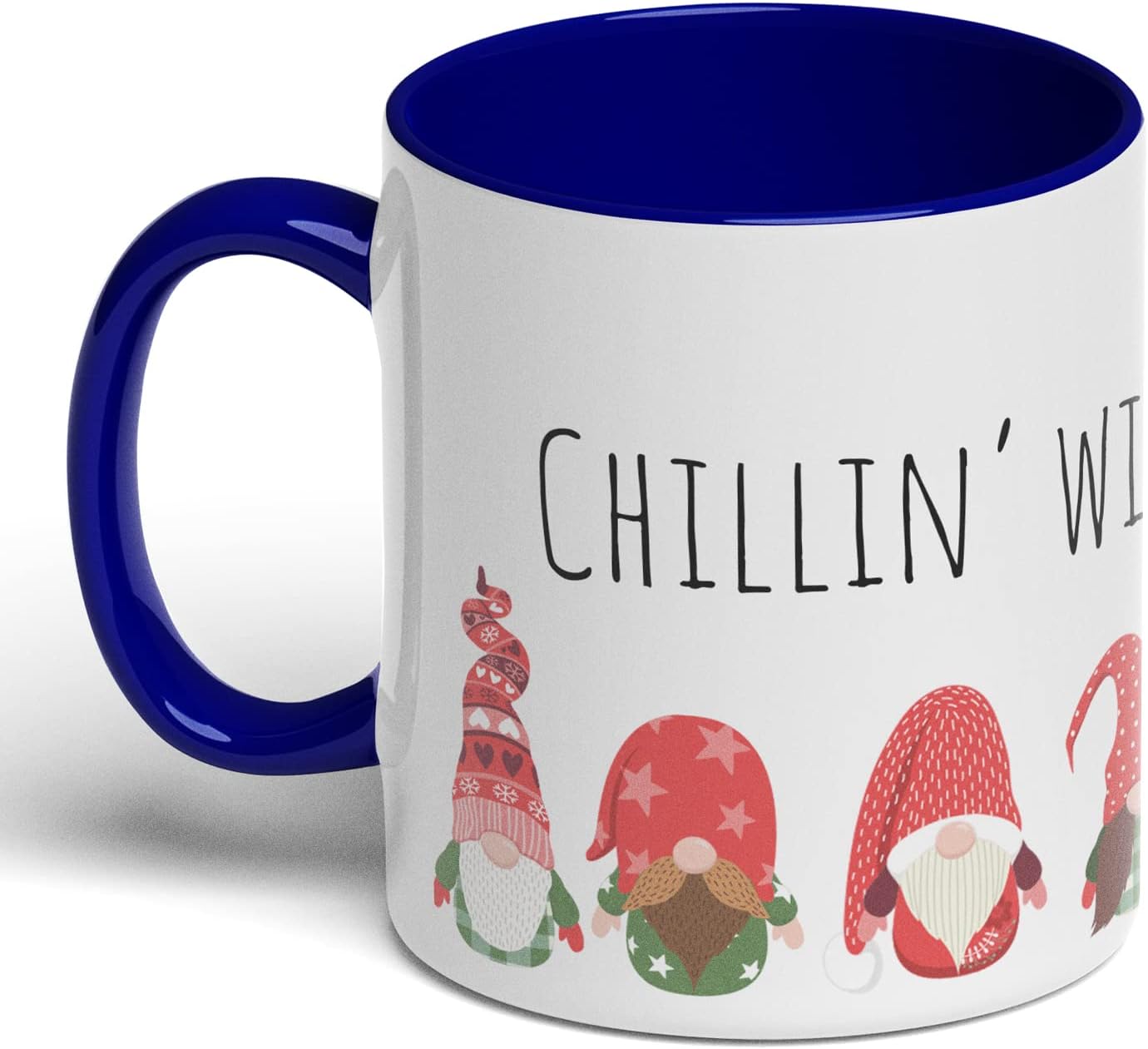 GotPrint Chillin with My Gnomies Mug Merry Christmas Holiday Coffee Theme Gifts Ceramic Cup, Indigo, 11 Oz