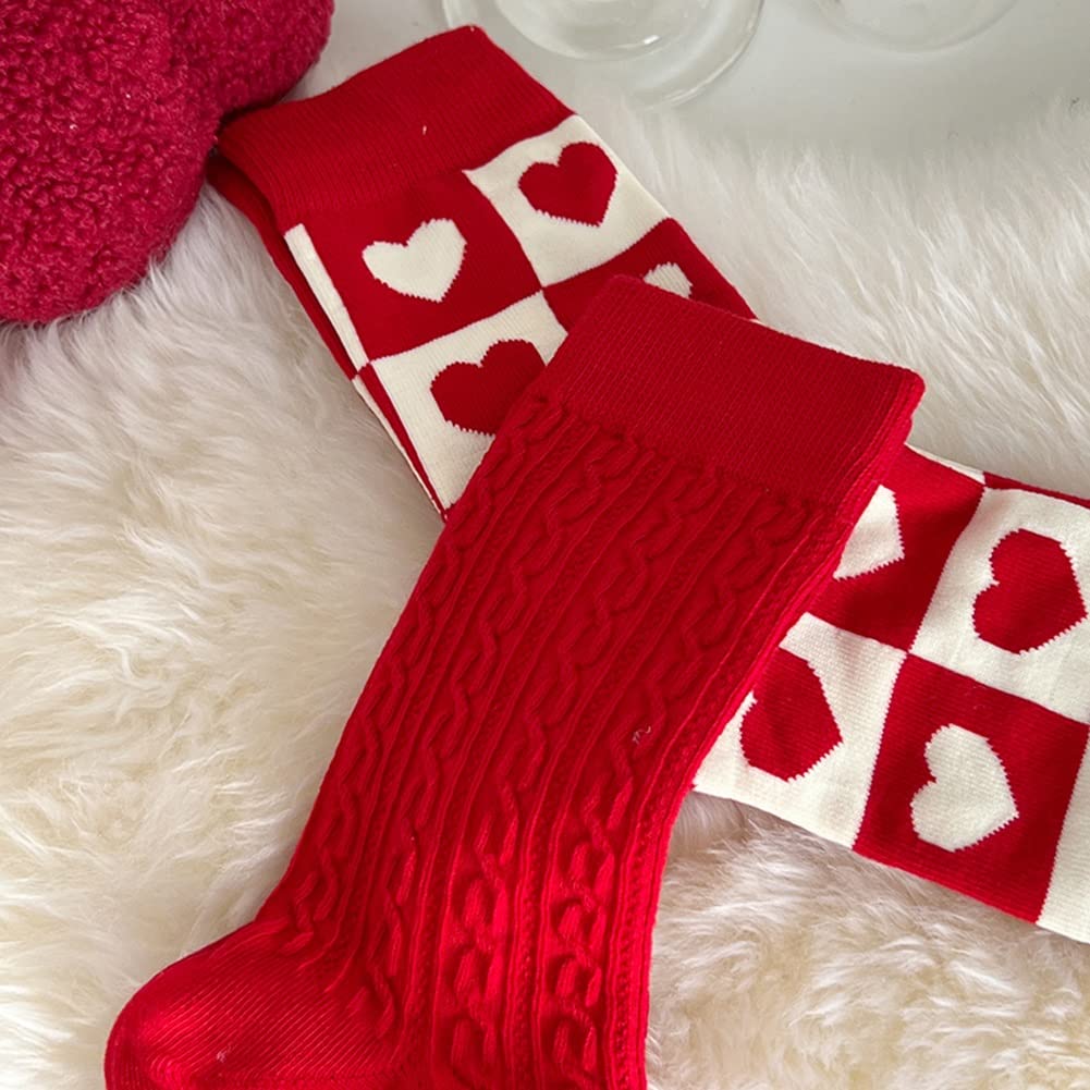 Strümpfe Chinesische Neujahrssocken, Rote Baumwollsocken for das Frühlingsfest 2023, Neujahrs-Weihnachtssocken mit Geschenkboxen, 4 Paar (Color : Red-C, Size : 34-39)