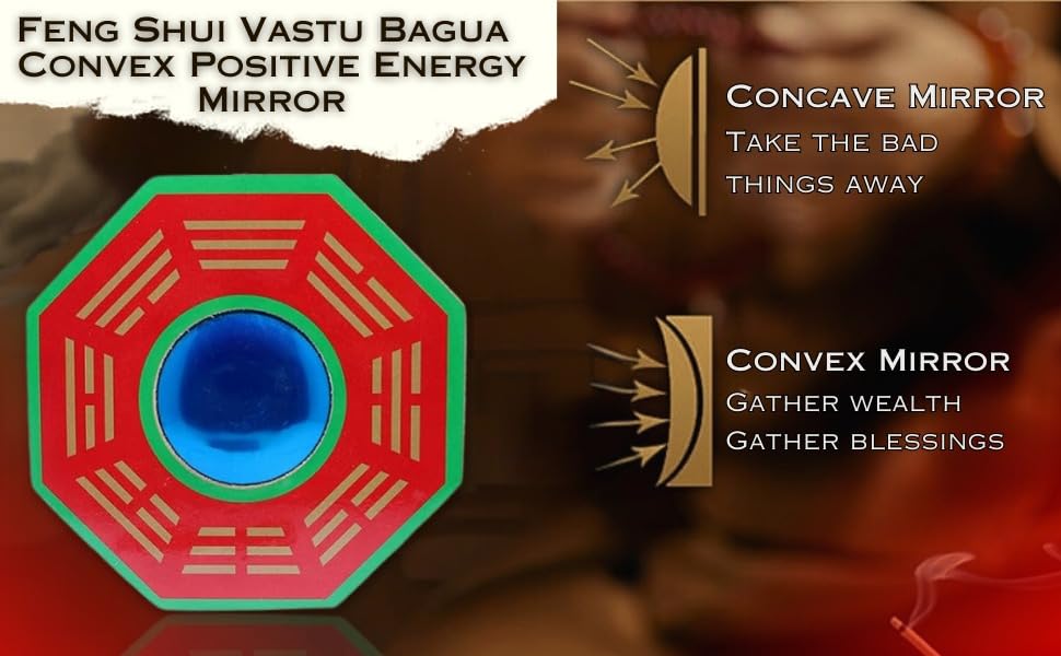 Image of Wood Acupressure Bagua Octagonal Mirror For Vastu Feng Shui Convex Bagua Mirror Positive Energy,Protection Wall Door Hanging For Home&Office (Multicolor,5 Inch) (Referred By Vastu Expert)