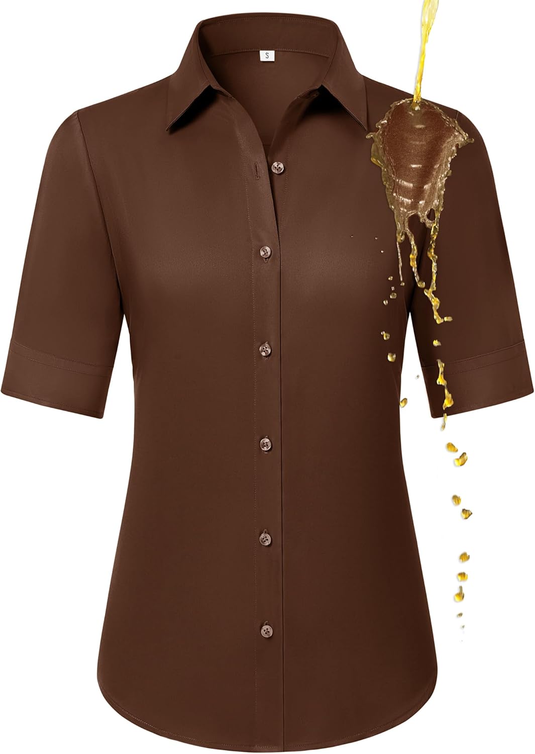 Gleeivy Button Down Shirts for Women Fitted Short Sleeve Dress Shirt Collared Blouses Work Tops Wrinkle Free