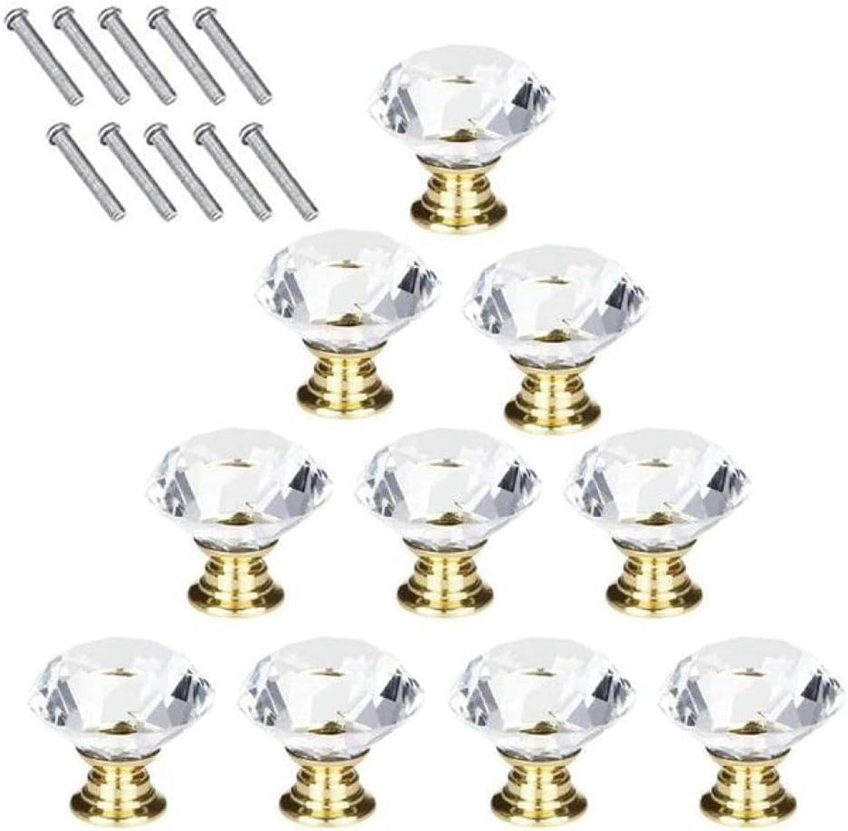 Poignées de porte en verre cristal transparent 30 mm pour tiroir de meuble noir et doré