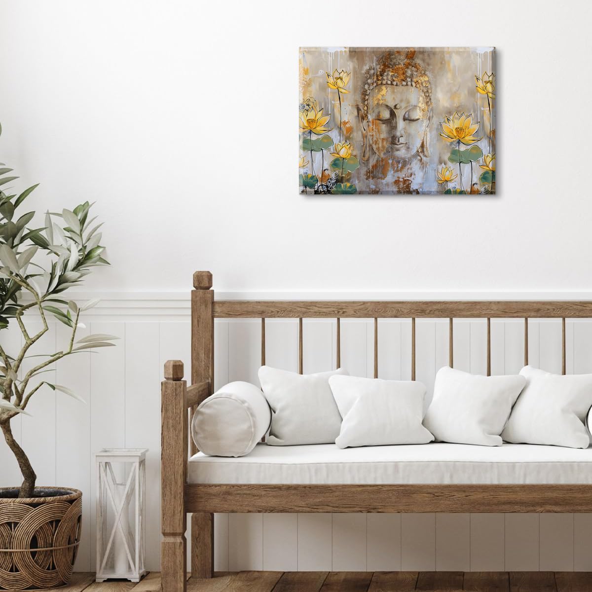 Piy Painting Gelbe Blume Leinwandbild, Buddha Leinwanddruck, Modern Leinwanddruck, Kunstdruck Leinwand für Wohnzimmer Schlafzimmer Korridor Galerie Yoga Raum, 30x40 cm, Eingebautem Holzrahmen