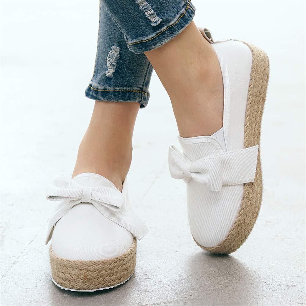 Minetom Espadrille Plateforme Femmes Chaussures de Toile Mode Casual Espadrilles Rayure Noeud Papillon Bout Fermé Confortable Loafers Sneakers