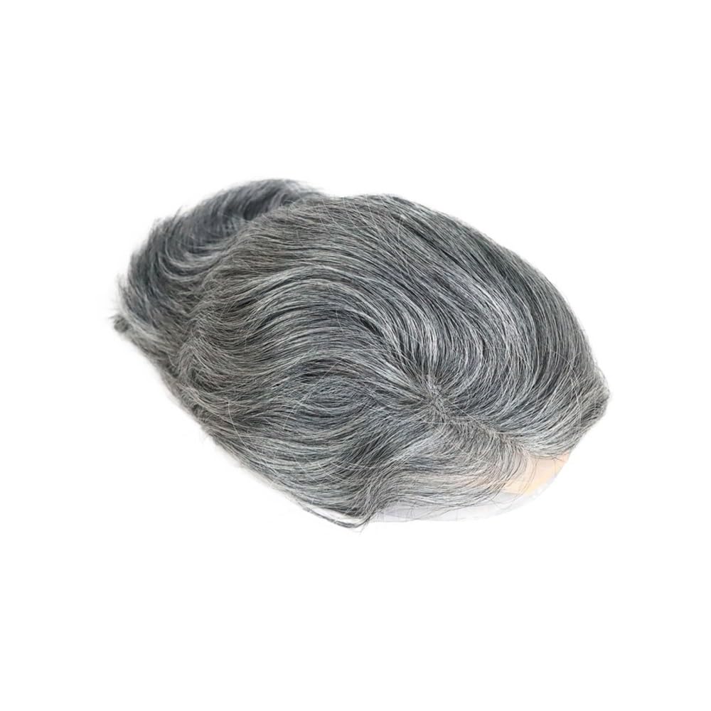 Pezzo di capelli umani grigi da uomo, toupee da uomo 8x10 base