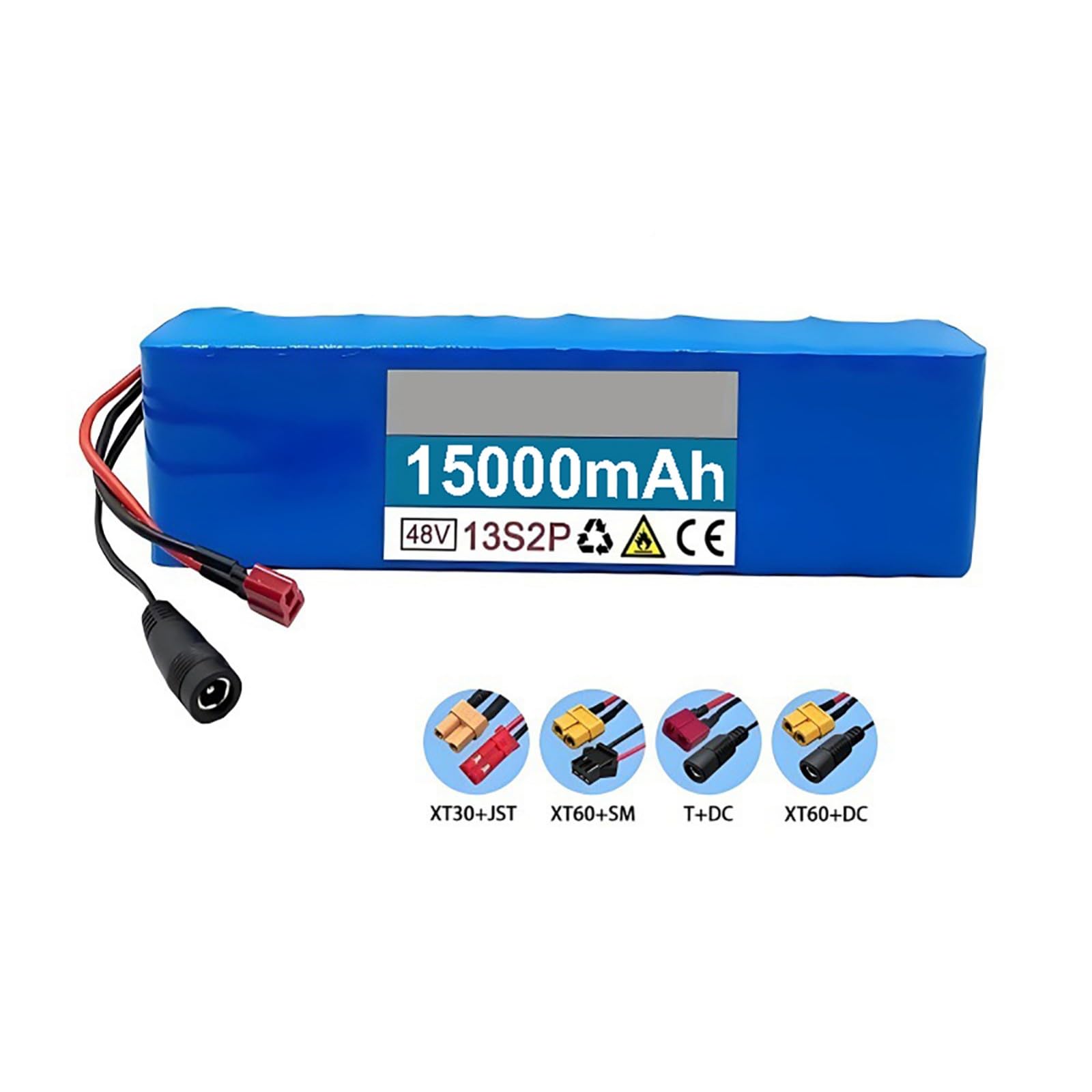 Batteria per ebike 48V 15Ah, pacco batteria per bicicletta elettrica con BMS integrato, batteria di ricambio 48V 13S2P con caricabatterie per motore di scooter elettrico da 200W-500W 48V 15Ah,XT60+SM
