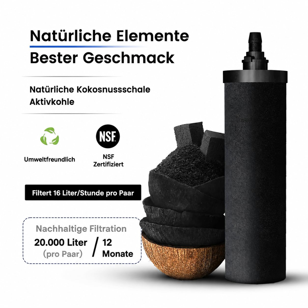Phoenix Gravity - 6-Liter-Edelstahl-Wasserfilter (NSF/ANSI 42- und 372-zertifiziert) mit 2 Carbon-Filterkartuschen und 2 POSTreat Steel-Filterkartuschen zur Fluoridentfernung, inklusive Stahlständer