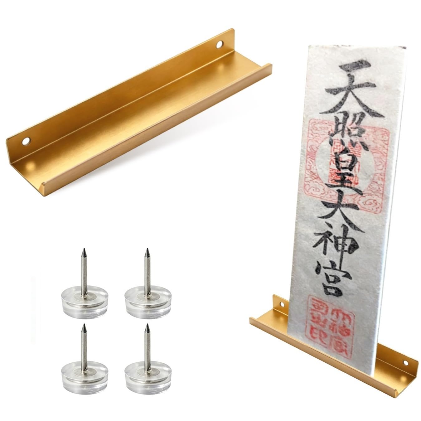 koundeneko お札立て 簡易神棚 1枚用 おしゃれ 壁掛け式 お札ホルダー 金属製 ミニ神棚 シングル 破魔矢 御札置き 工具不要 取り付け簡単 洋室合う 賃貸OK 石こうボード用プッシュピン付き