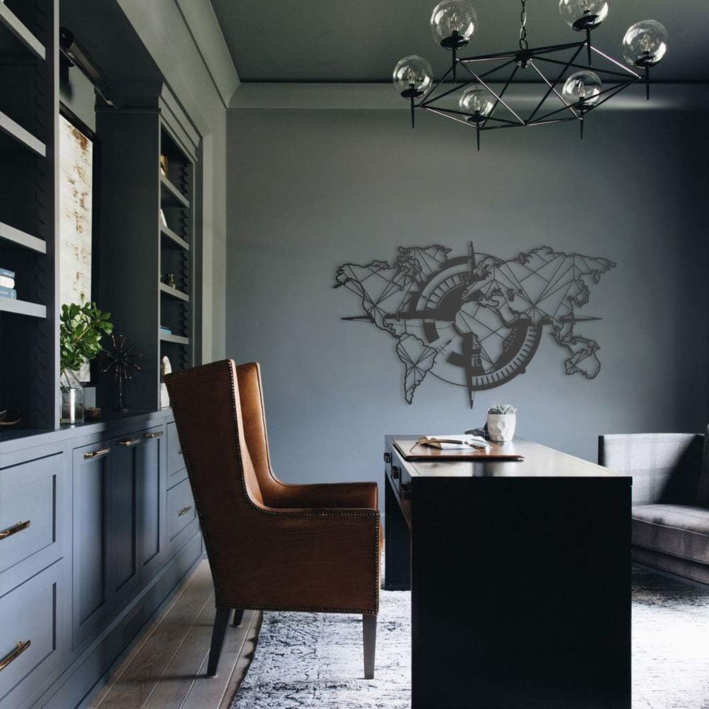 Tubibu - Arte de pared moderno, mapa del mundo metálico, 100% metal, 99 x 55 cm, negro