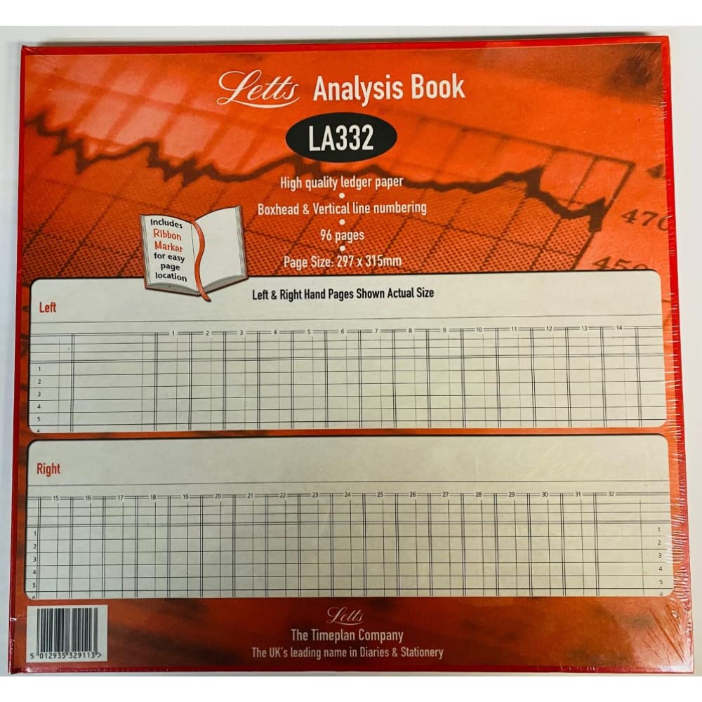 Letts A4.5 Analysis Book with Hard Cover Ribbon Marker 32 Cash Column 96Pages LA332 Red (297mmX315mm)