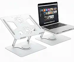 Suporte para Notebook de Alumínio Ajustável com Base Giratória 360° – Suporte Ergonômico para Laptop, MacBook e Tablet, Ideal para Home Office, Apresentações e Produtividade