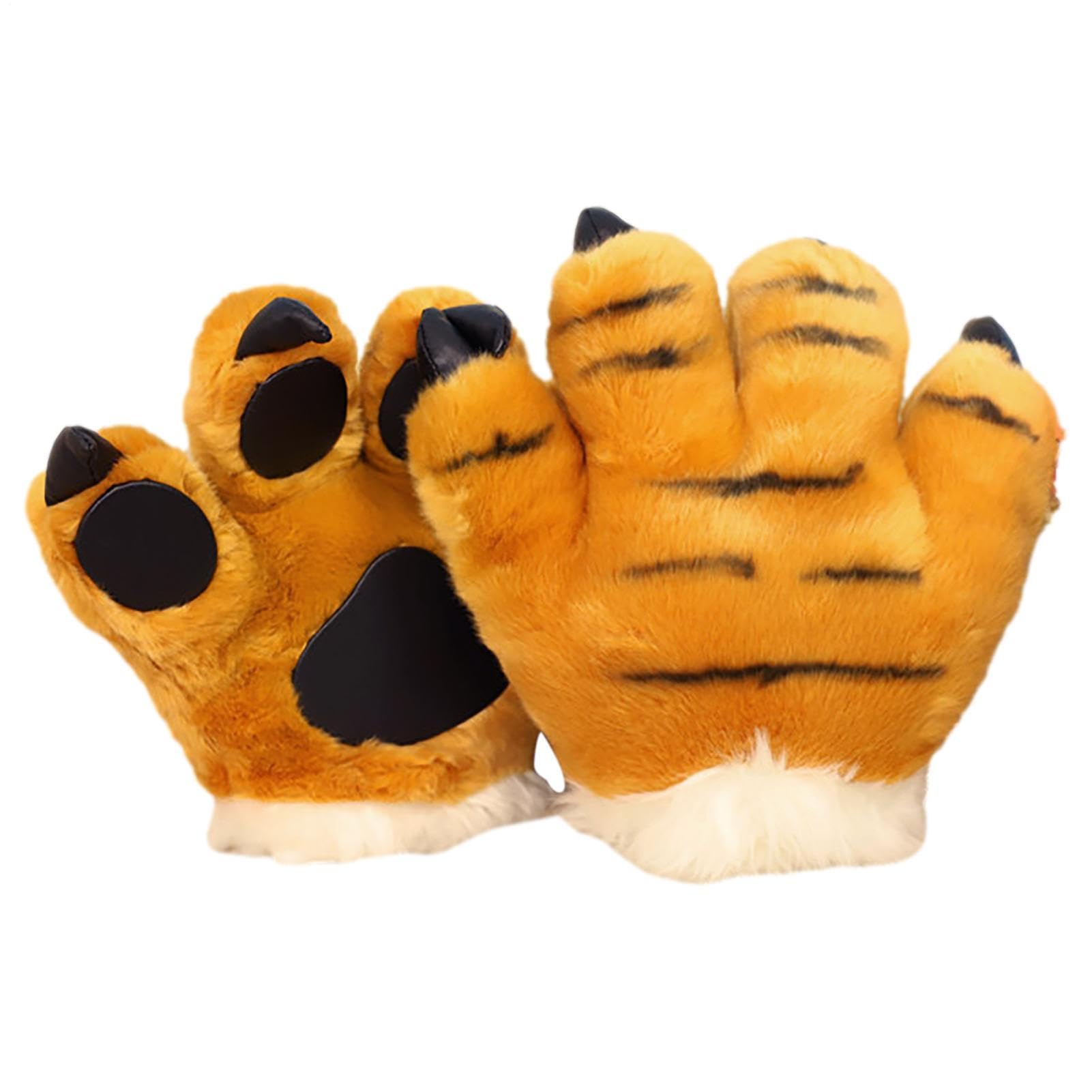 Weiyidea Tiger Paws Gloves, 1 Pair Cartoon Stuffed Animal Claw Gloves, Plush Tiger Role Play Props For Adults Kids Winter Mittens Cosplay Night Clubs Fashion Shows
