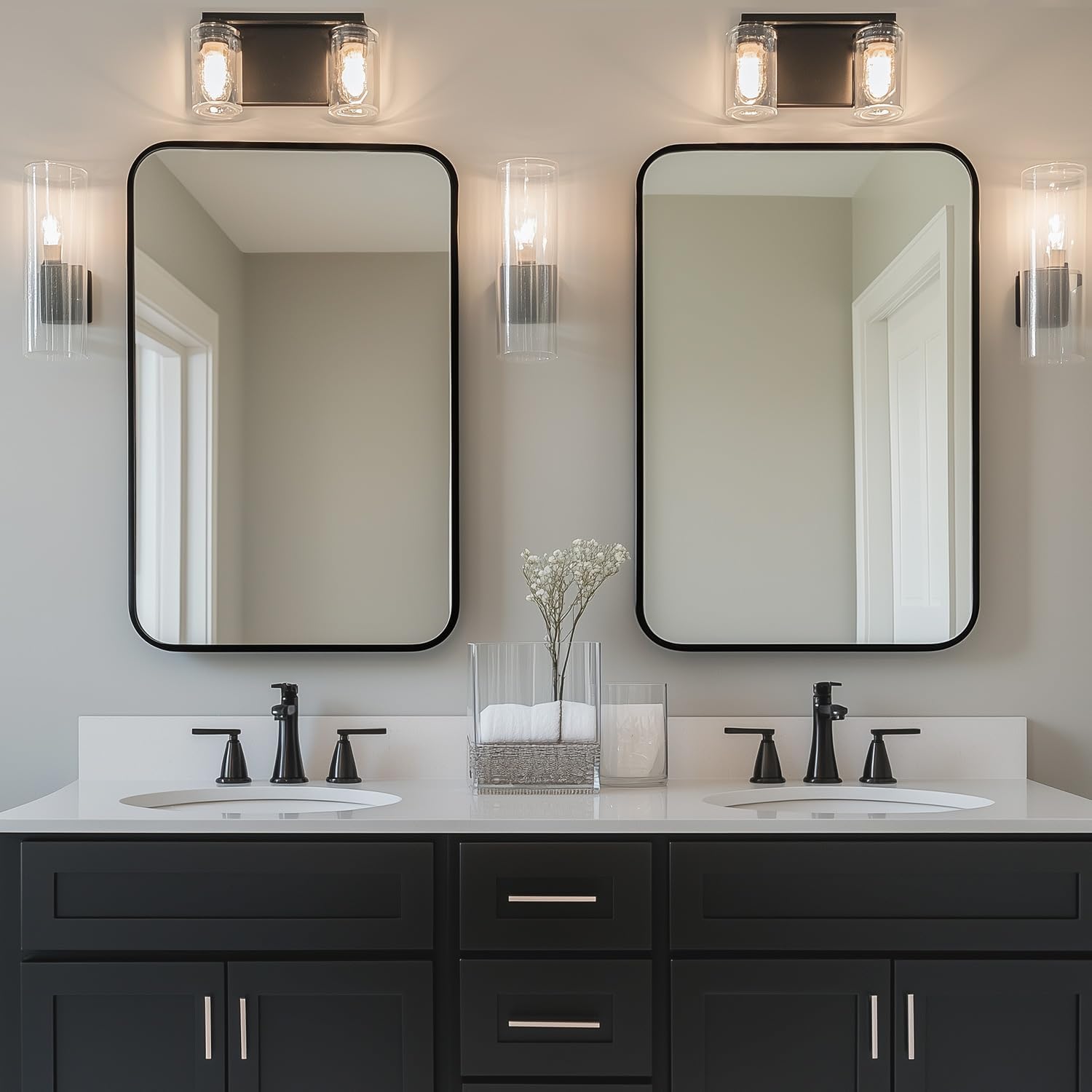 Antok 22x30 Black Metal Framed Bathroom Mirror, Wall Mirror with Round Corners, Vanity Mirror for Over Sink, Anti-Rust Tempered Glass, Horizontal/Vertical Hanging for Bathroom, Living Room, Entryway