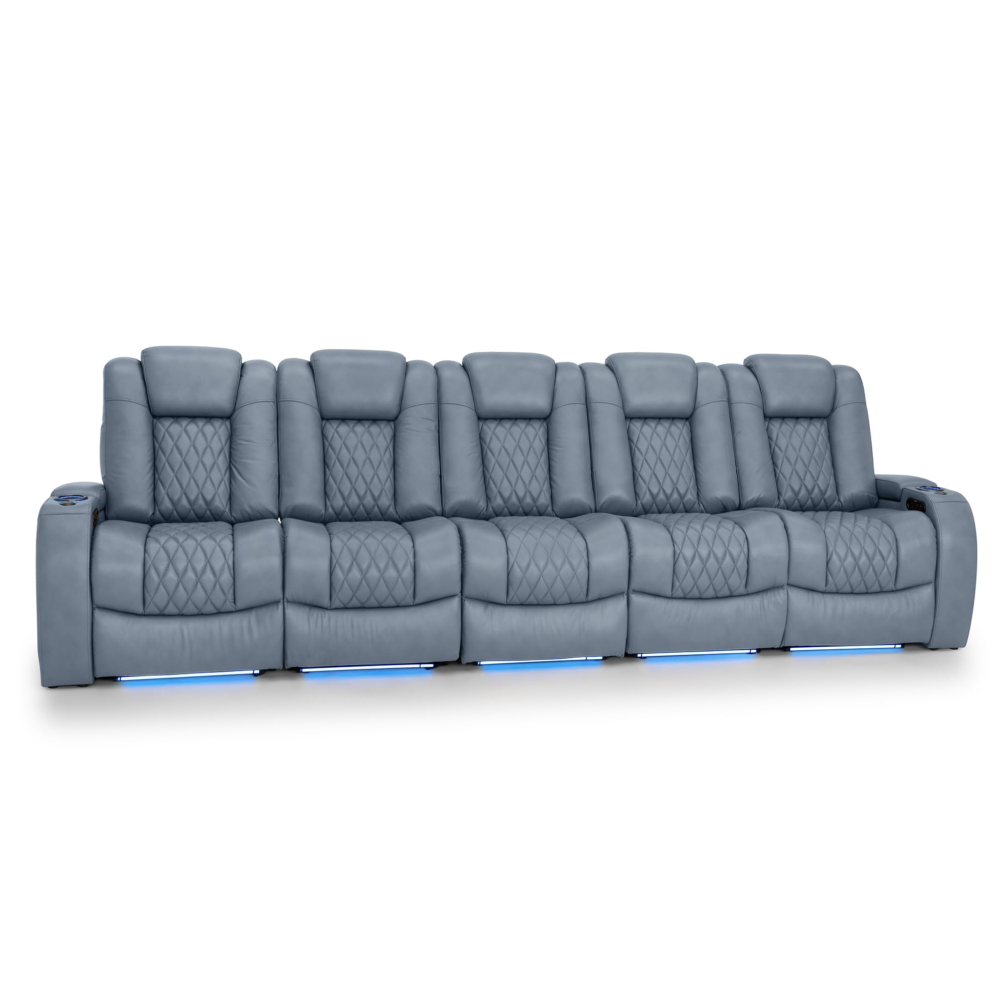 Seatcraft Diamante Home Theater Seating Smokey Blue Row of 5 Middle Sofa