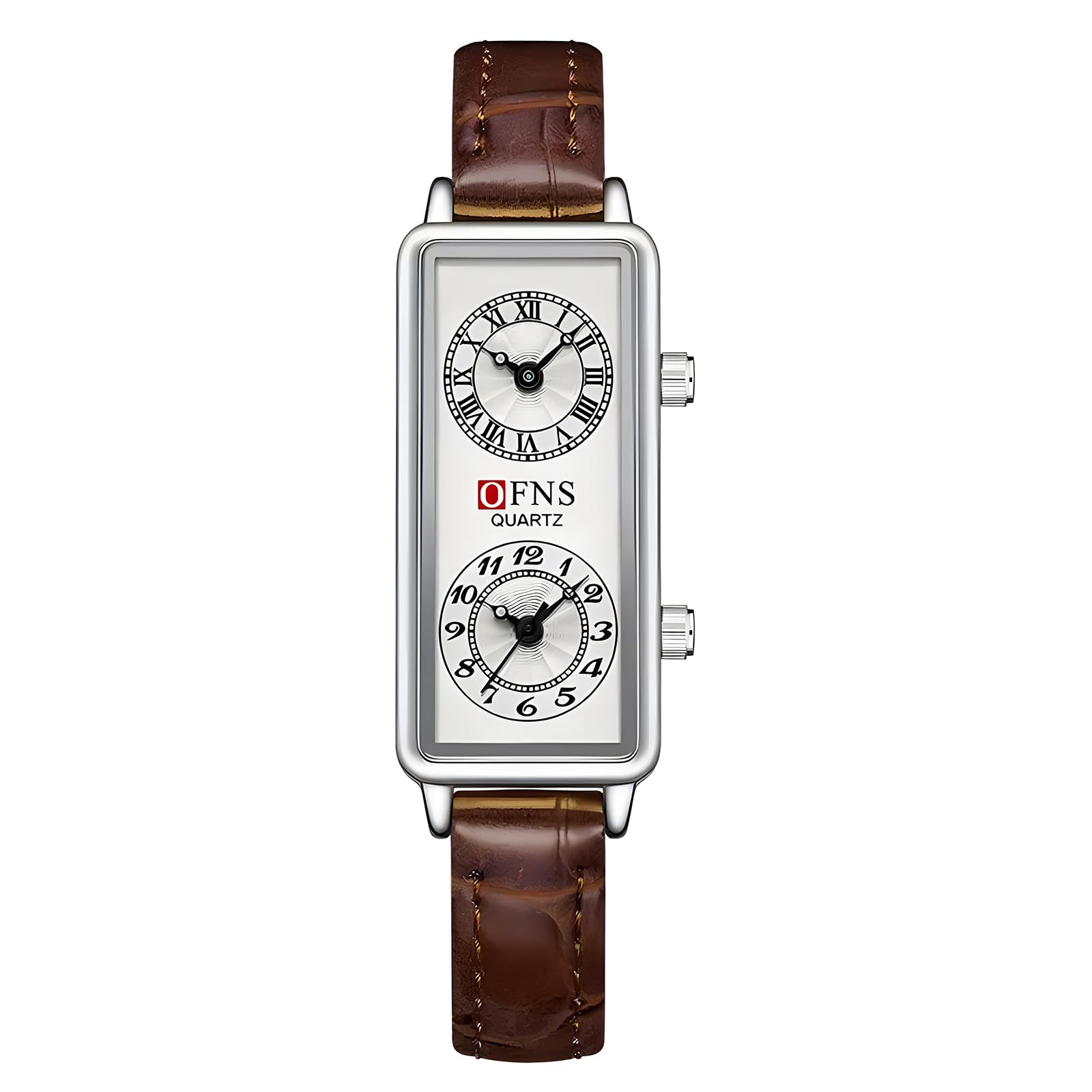 Gosasa Orologio al quarzo delle donne alla moda, quadrante rettangolare con i fusi orari doppi, resistente all'acqua di 30m