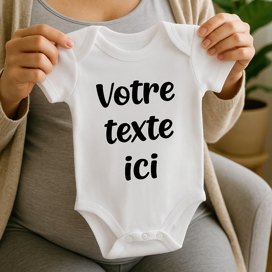 Body bébé ou tee-shirt enfant personnalisable – Ajoutez votre message ou prénom | Cadeau original personnalisé pour naissance, anniversaire, annonce grossesse (Message au choix)