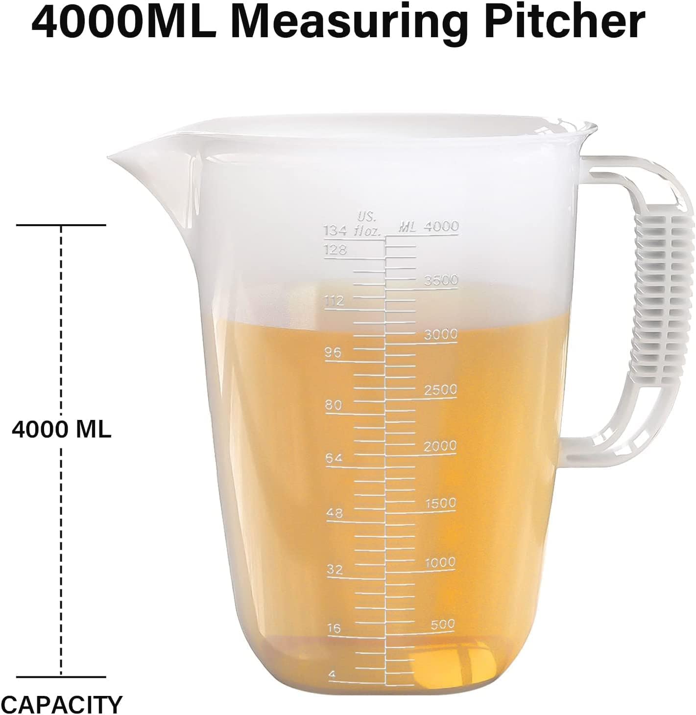 Luvan 4000ML(3.52QT) Plastic Measuring Pitcher, Large Measuring Cup
