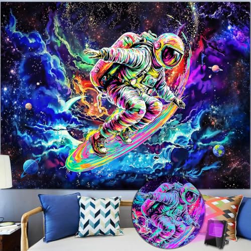 kampdream Astronaut Space Surfer Tapestry, Cosmic Galaxy Planet Art Wall Hanging, Cool Decor Poster for Men's Bedroom/Dorm, 48x36 Inch