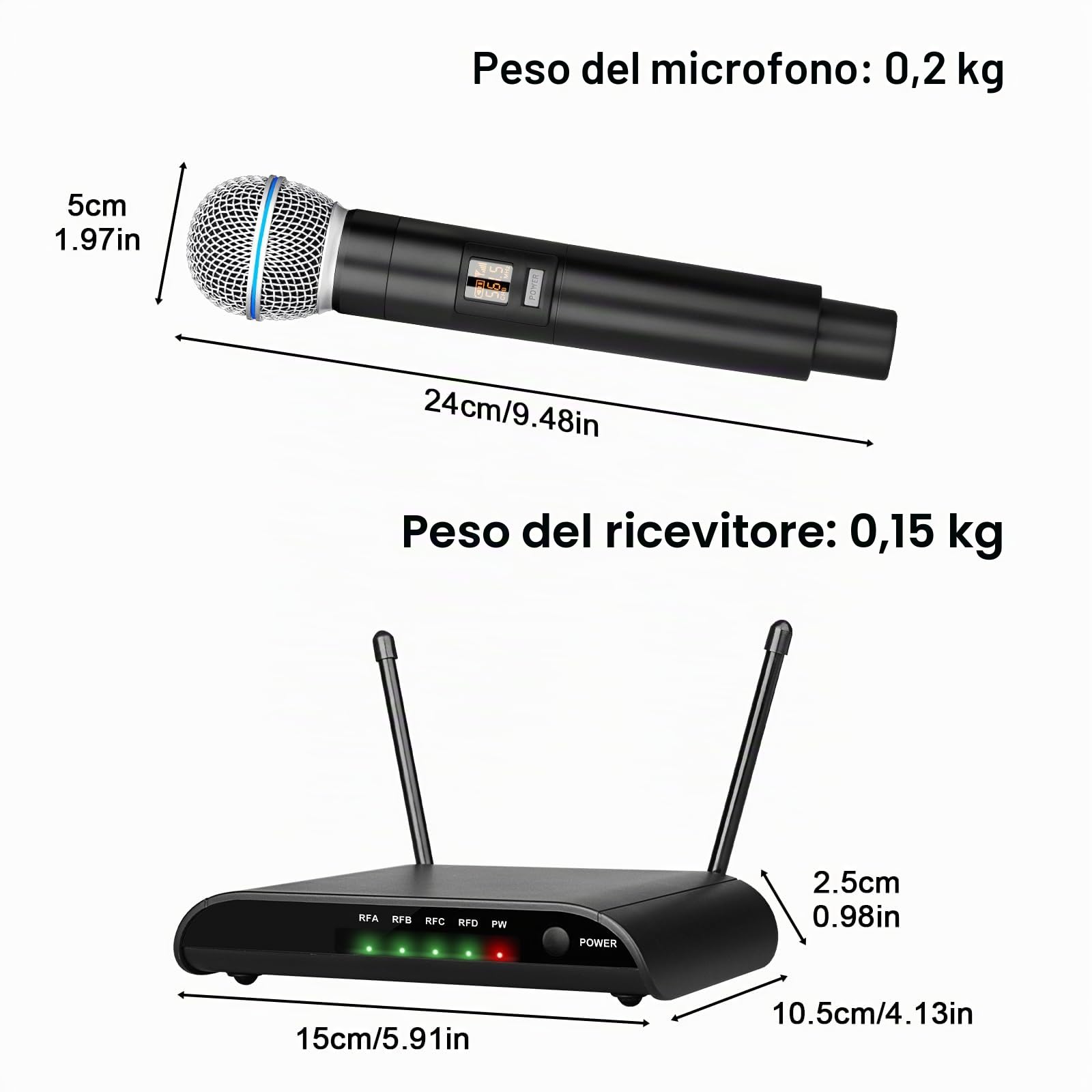 Microfoni wireless per karaoke Depusheng R4-Pro, sistema professionale a 4 canali con microfono palmare, microfono dinamico in metallo per karaoke, chiesa, karaoke a casa, riunioni, feste