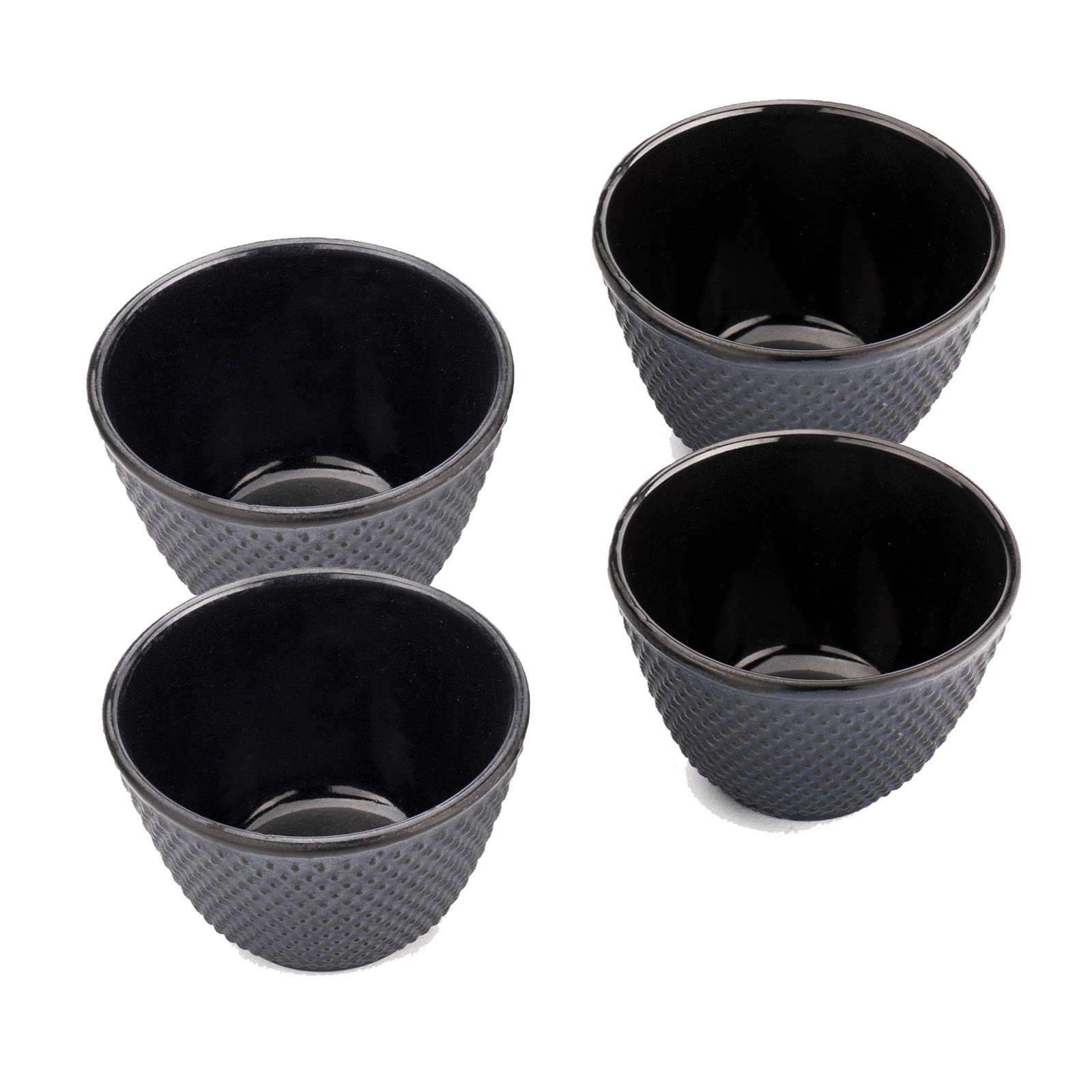 Bredemeijer Gusseisen Asia Teekanne Set 0.8 Liter - flacher blauer Teekessel mit Edelstahl Tee-Filter Sieb-Einsatz für losen Tee & Untersatz & Teewärmer & 4 Teetassen (Becher)