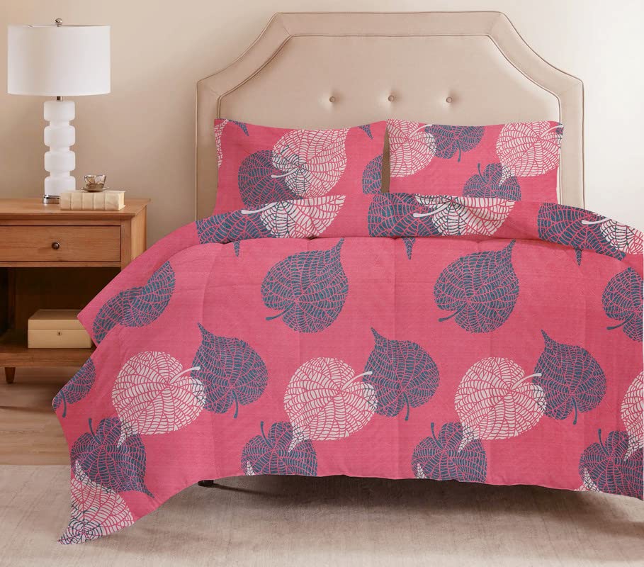 la' amour Super Premium Quilt Cover Double Bed with Zipper Blanket Cover/rajai Cover/Comforter Cover/Duvet Cover King Size Soft Glace Cotton Warm & Cozy Stuff 90x100 Inches, Pink Patti-picture-27