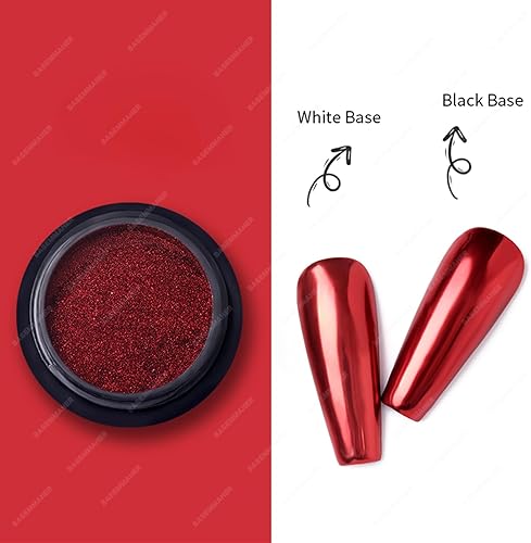 Miniatura 3 de Juego de 2 cajas de polvo de uñas cromado rojo, brillo reflectante, efecto de espejo metálico mágico, pigmento para uñas, diseño artístico