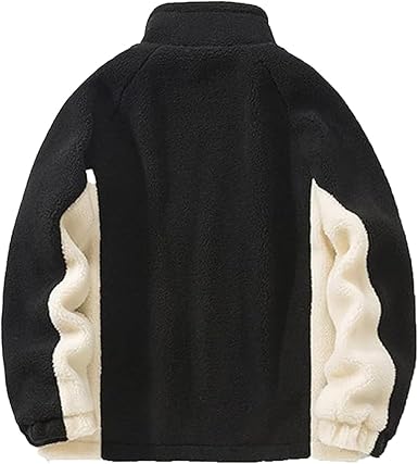 Fleecejack Heren Winterwarm Sherpa-jack Patchwork Teddyfleecejack Bovenkleding Teddyfleece met Opstaande Kraag Pluizig Shaggy Teddyjack Winterjas met Ritssluiting Verdikte Pluche Jas(Pink,X-Large