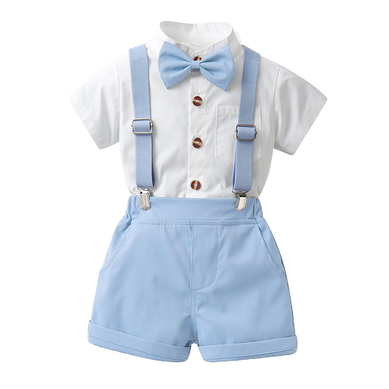 Anzug Baby Jungen Baumwolle Bekleidungssets Gentleman Anzüge Outfits T-Shirt und Shorts Set Coole Kurzarm Hemd mit Fliege + Hosenträger Shorts Strampler Sommerhemd und Kurze Hose