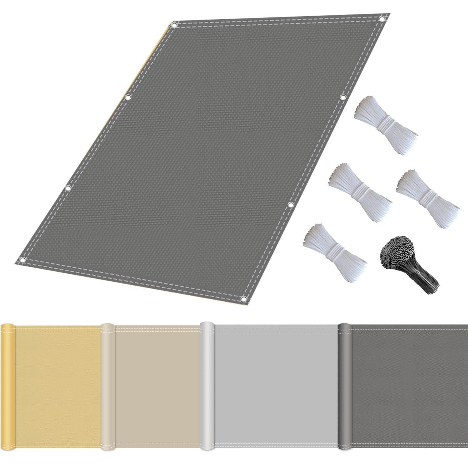 Sonnensegel mit Befestigungsseile, Sonnenschutz Wasserdicht, UV-Schutz Windschutz, Sonnensegel Polyester Rechteckig Reißfest mit ösen Seil für Garten Terrasse Balkon, Camping-1x1.5m-Dunkelgrau