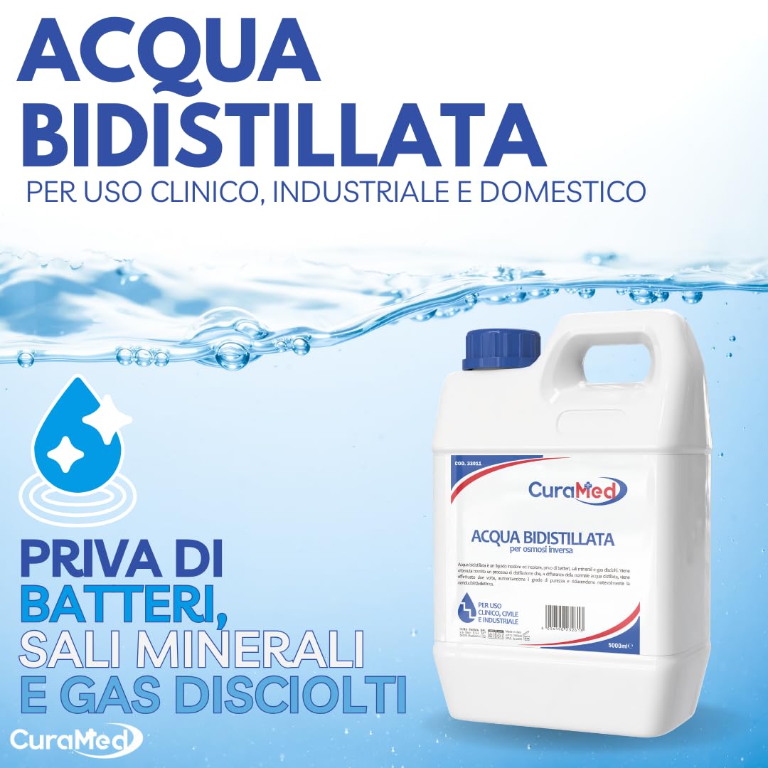 Cura Farma Acqua Bidistillata – Tappo A Vite con Sigillo di Sicurezza – 5lt – Originale